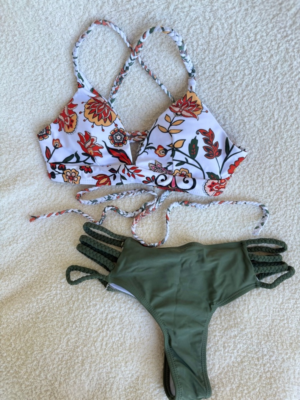 Crisscross Bikini Set Lace Up Bikini - Green Multi